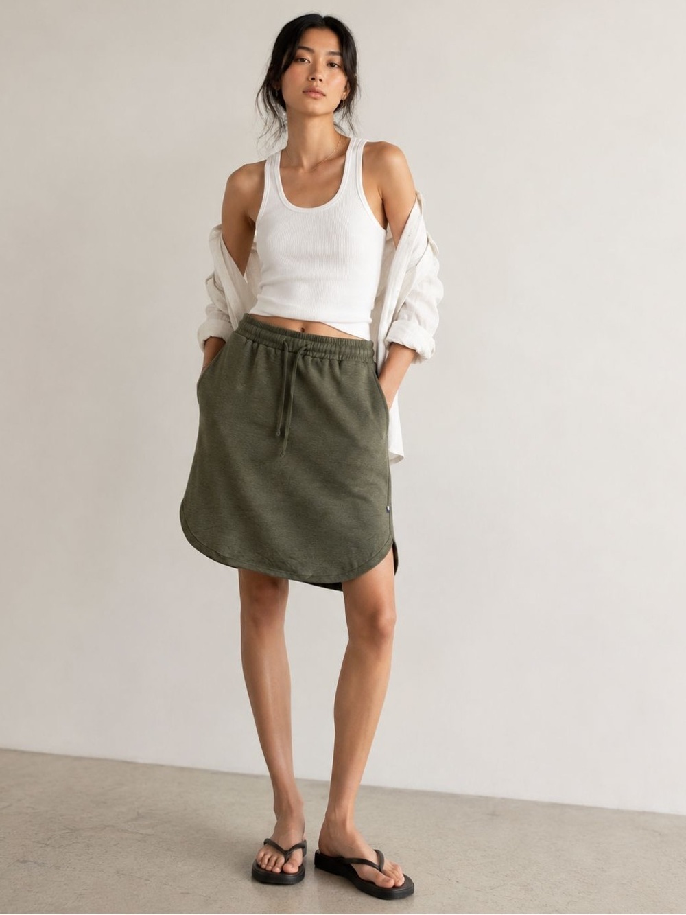 Kit & Ace Olive Green Drawstring Waist Skirt – Size M